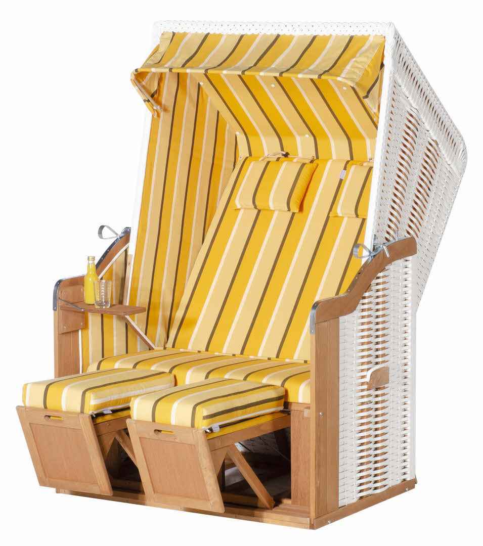 Rustikal | 50 Sonnenpartner | weiß | Kunststoffgeflecht von 2-Sitzer | Halbliegemodell Basic Strandkorb 70317502-1220